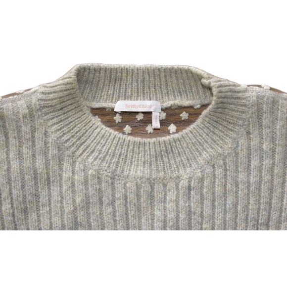 B2 Auth SEE BY CHLOE Light Grey Wool Sheer Back & Sleeves Floral Sweater Size L - Picture 3 of 5